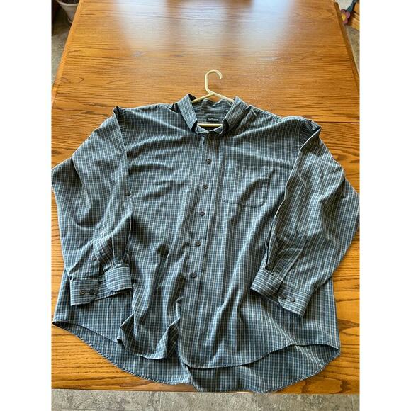 Van Heusen Men's XXL 18-18 1/2 green and blue plaid casual button down shirt - Picture 2 of 4